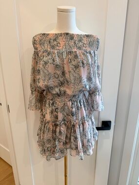 Misa Los Angeles Blush Floral Smocked Off-Shoulder Mini Dress